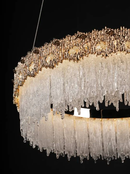 Golden Amber – 600mm Round LED Chandelier with Artisanal Glass Diffuser