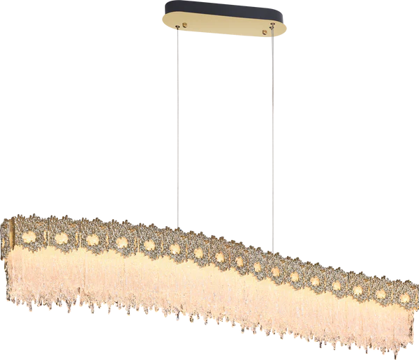 Gilded Stream – 120W Linear LED Chandelier with Artisanal Glass