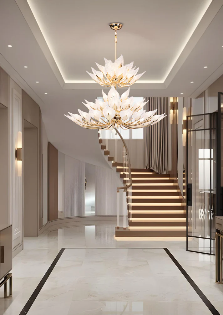 Crystal Bloom – 550mm Brass LED Chandelier with Crystal Glass Diffuser