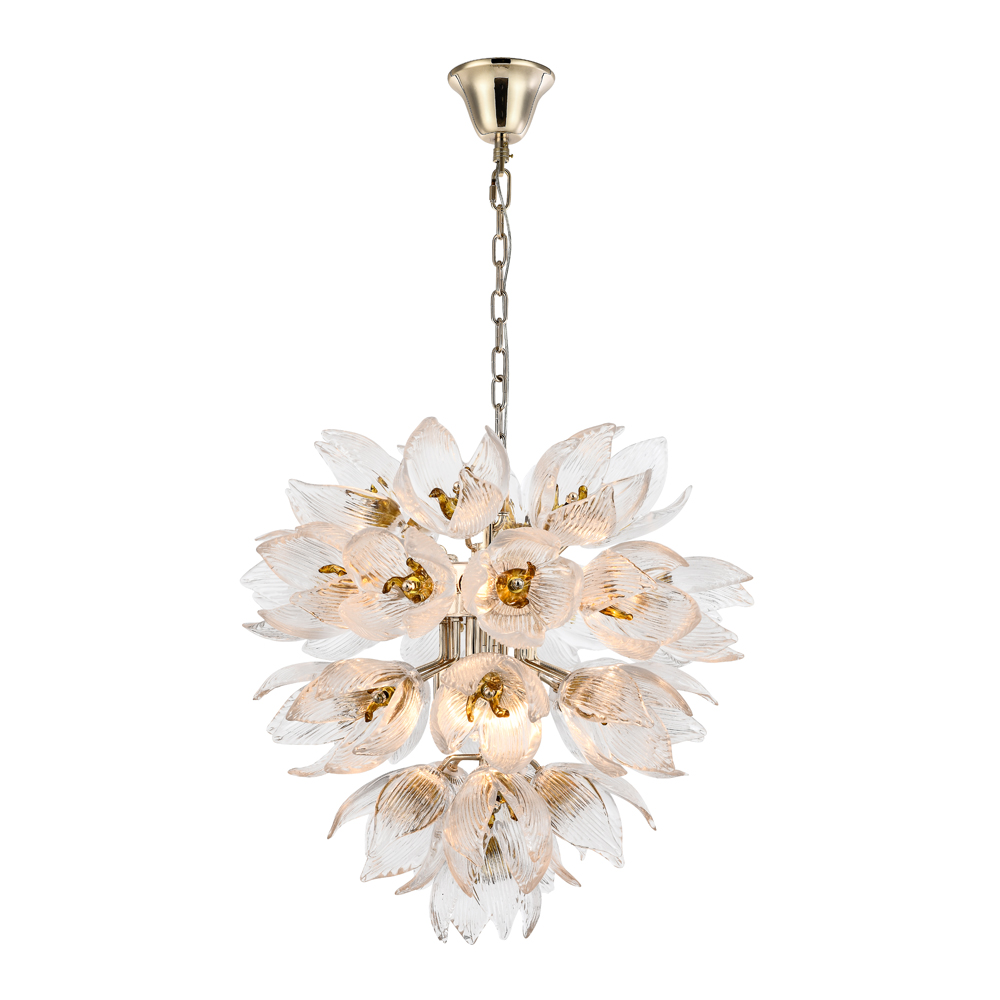 Golden Nest – Tiered G9 Chandelier with Handmade Glass