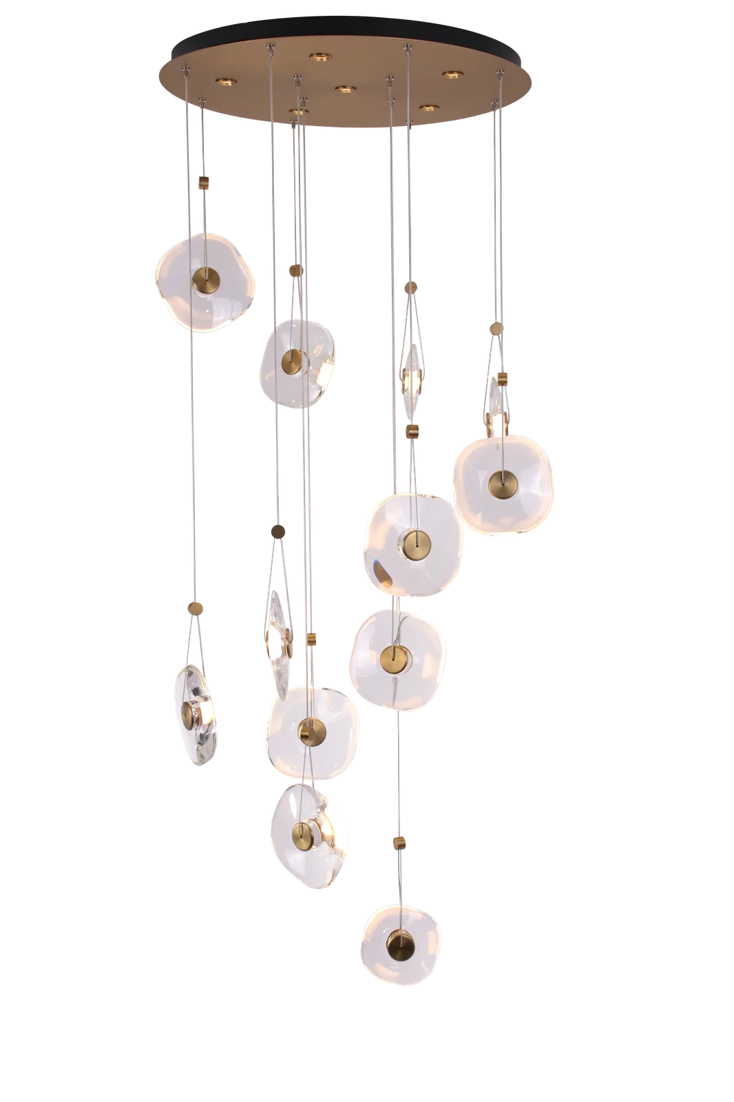 Luna Arc – Circular Gold Chandelier with Frosted Acrylic Diffusers