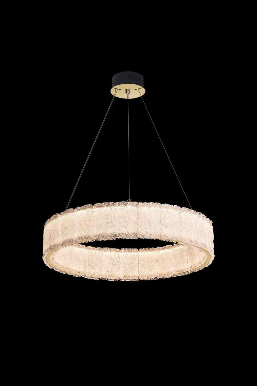 Lustrous Halo – 800mm Circular LED Chandelier with Handbrushed Glass