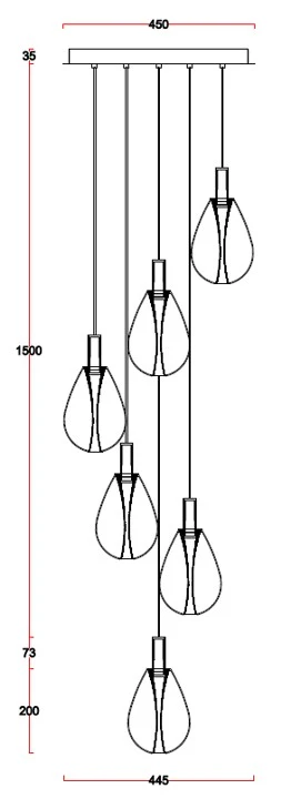 Roselle Aura – 6-Light Chandelier with Rose Glass Shades & Gold Finish