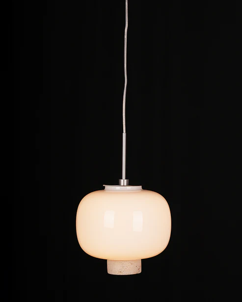 Luna Pearl – Glass & Marble Pendant in Chrome Finish (G9)