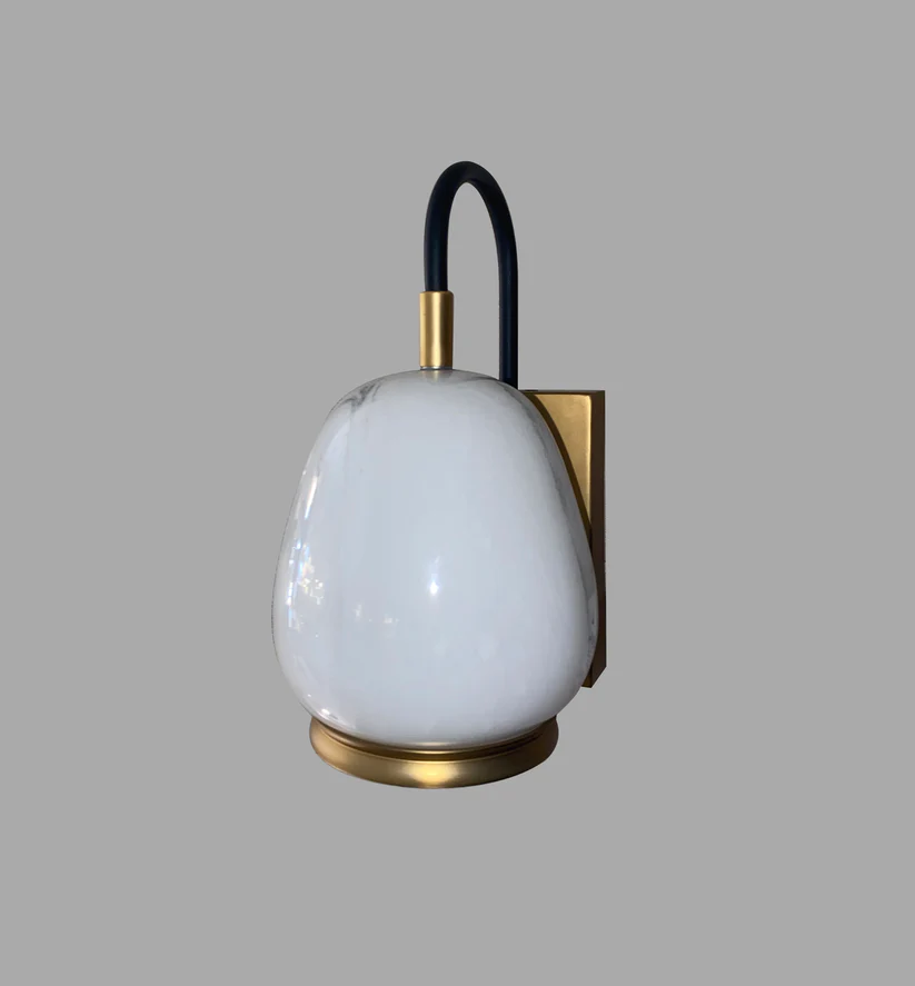 Single LED Wall Light in Black & Antique Brass with Glass Diffuser