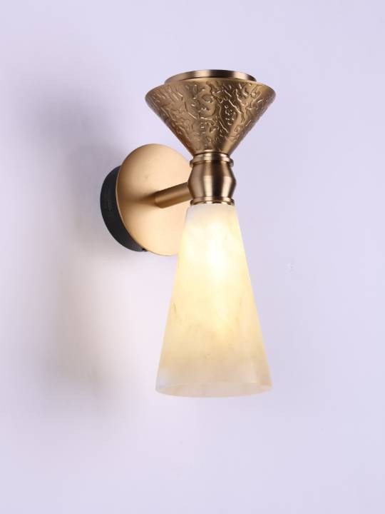 Alabaster & Copper Wall Light – Dual LED Glow in Matt Gold